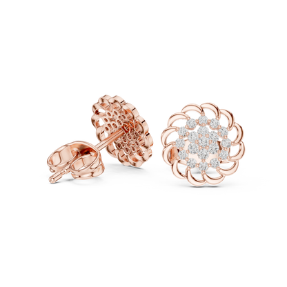 Everyday Moissanite Stud Earrings in White Gold, Floral Diamond Cluster Studs, Elegant Gift Earrings