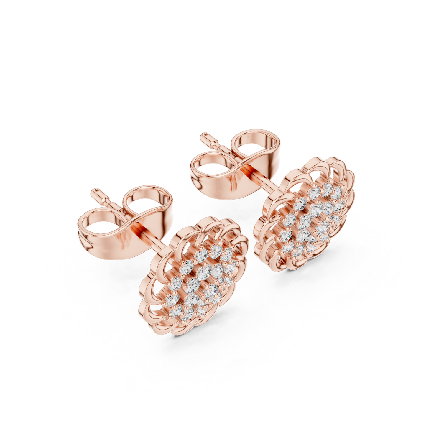 Everyday Moissanite Stud Earrings in White Gold, Floral Diamond Cluster Studs, Elegant Gift Earrings