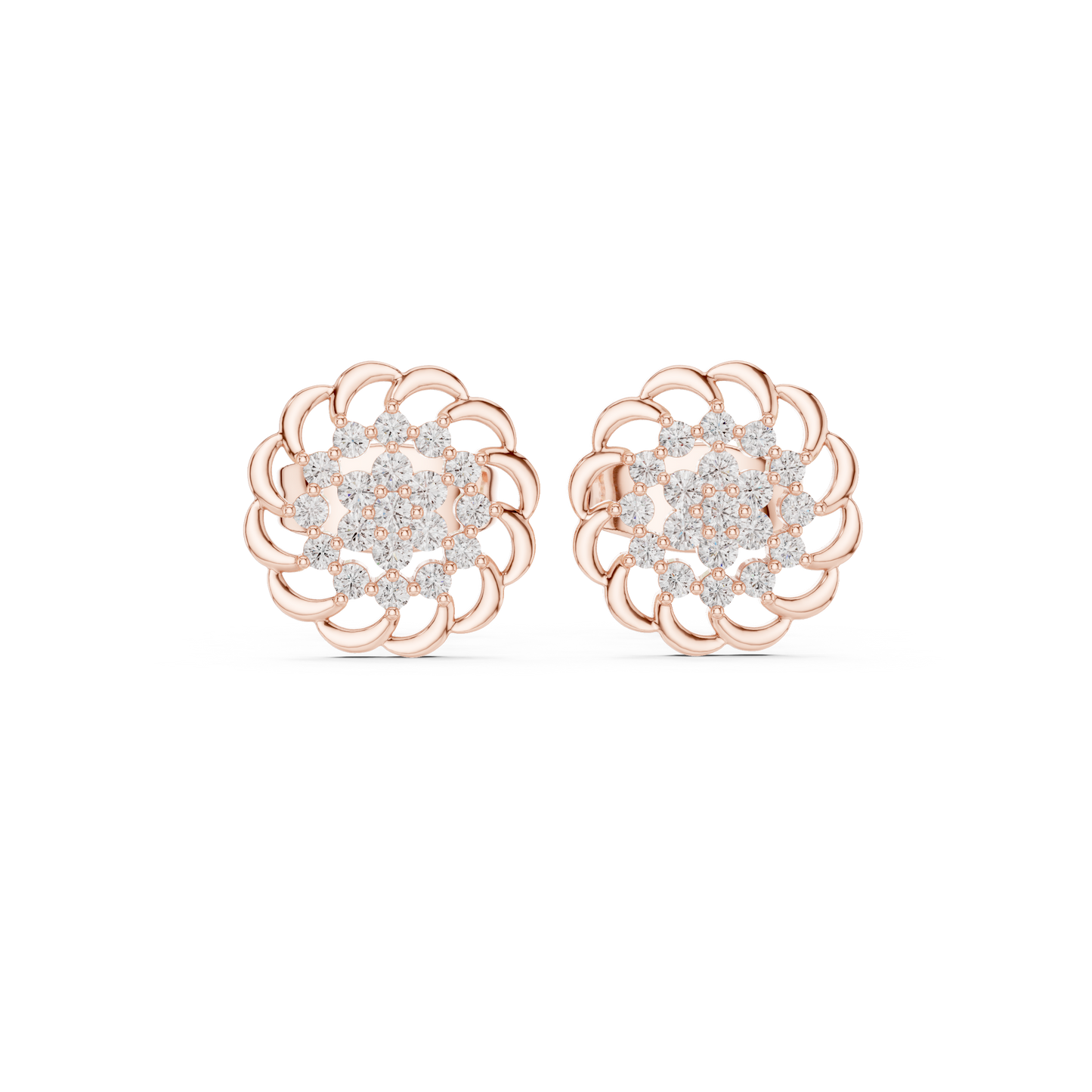 Everyday Moissanite Stud Earrings in White Gold, Floral Diamond Cluster Studs, Elegant Gift Earrings