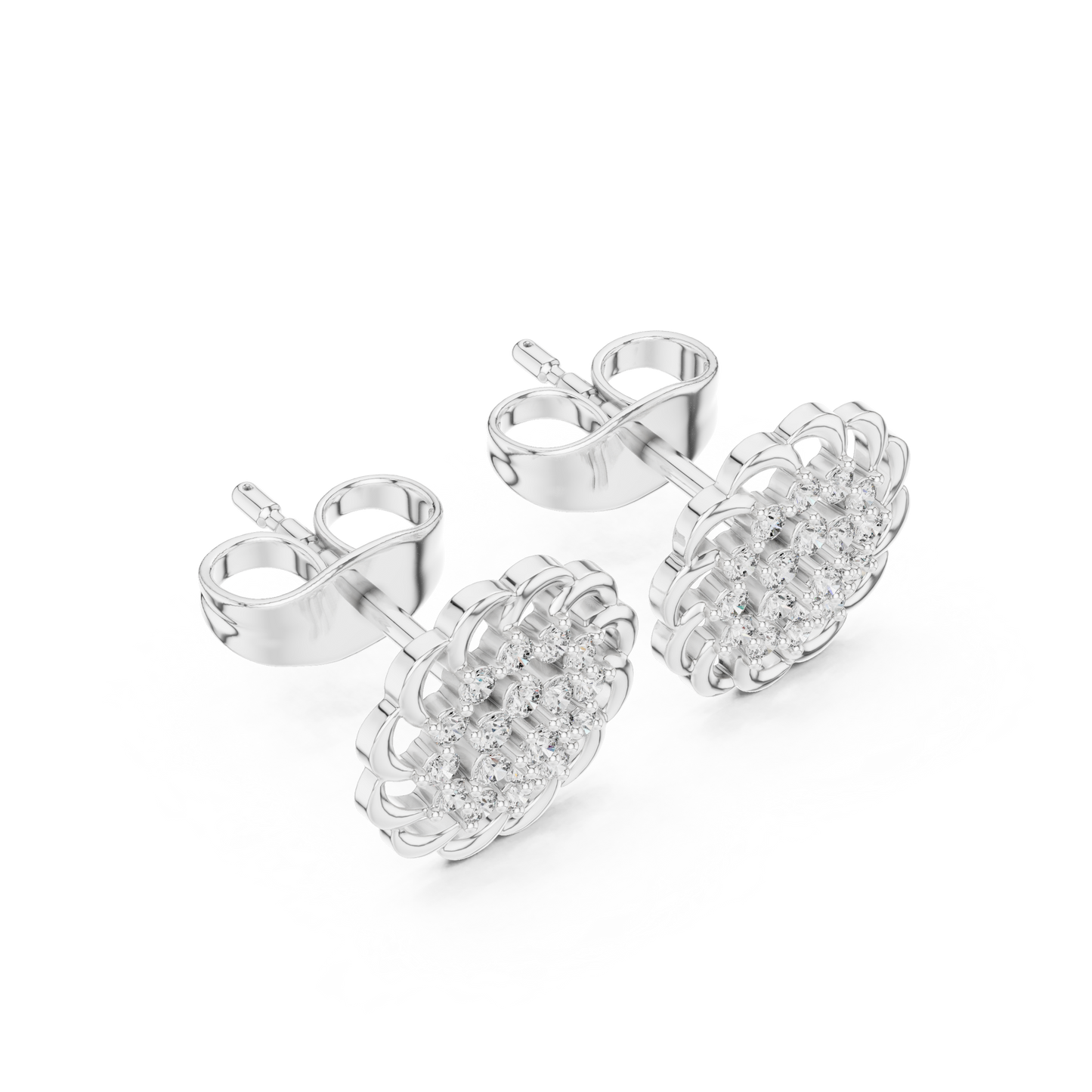 Everyday Moissanite Stud Earrings in White Gold, Floral Diamond Cluster Studs, Elegant Gift Earrings