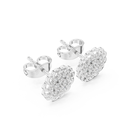 Everyday Moissanite Stud Earrings in White Gold, Floral Diamond Cluster Studs, Elegant Gift Earrings