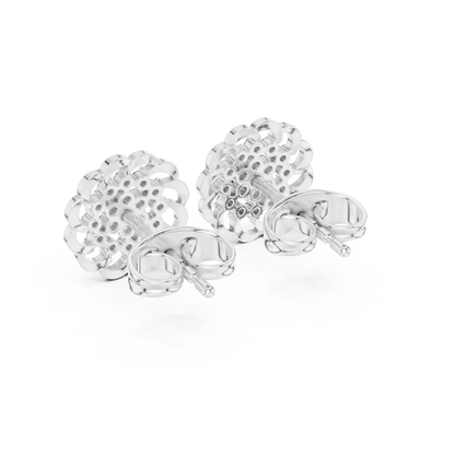 Everyday Moissanite Stud Earrings in White Gold, Floral Diamond Cluster Studs, Elegant Gift Earrings