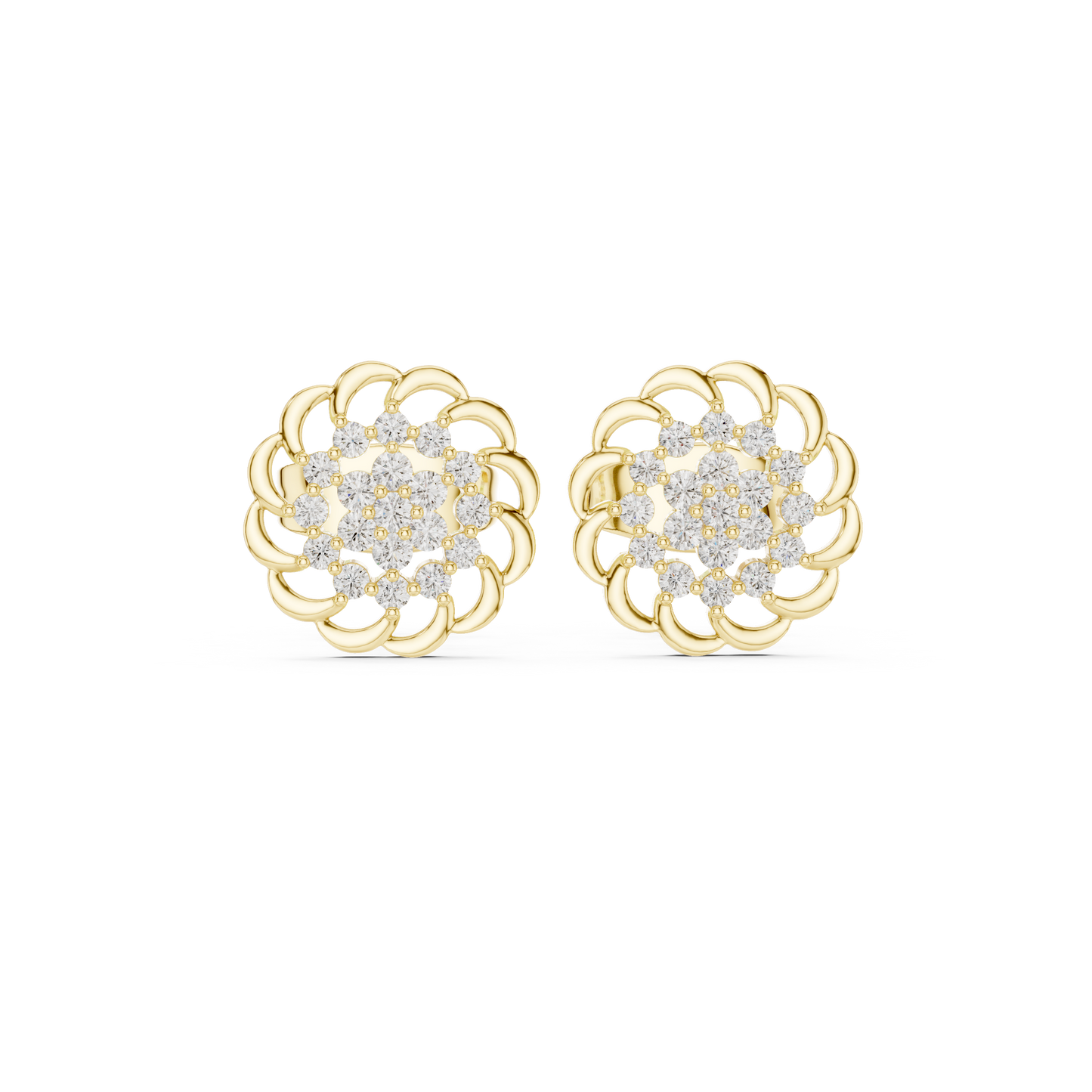 Everyday Moissanite Stud Earrings in White Gold, Floral Diamond Cluster Studs, Elegant Gift Earrings