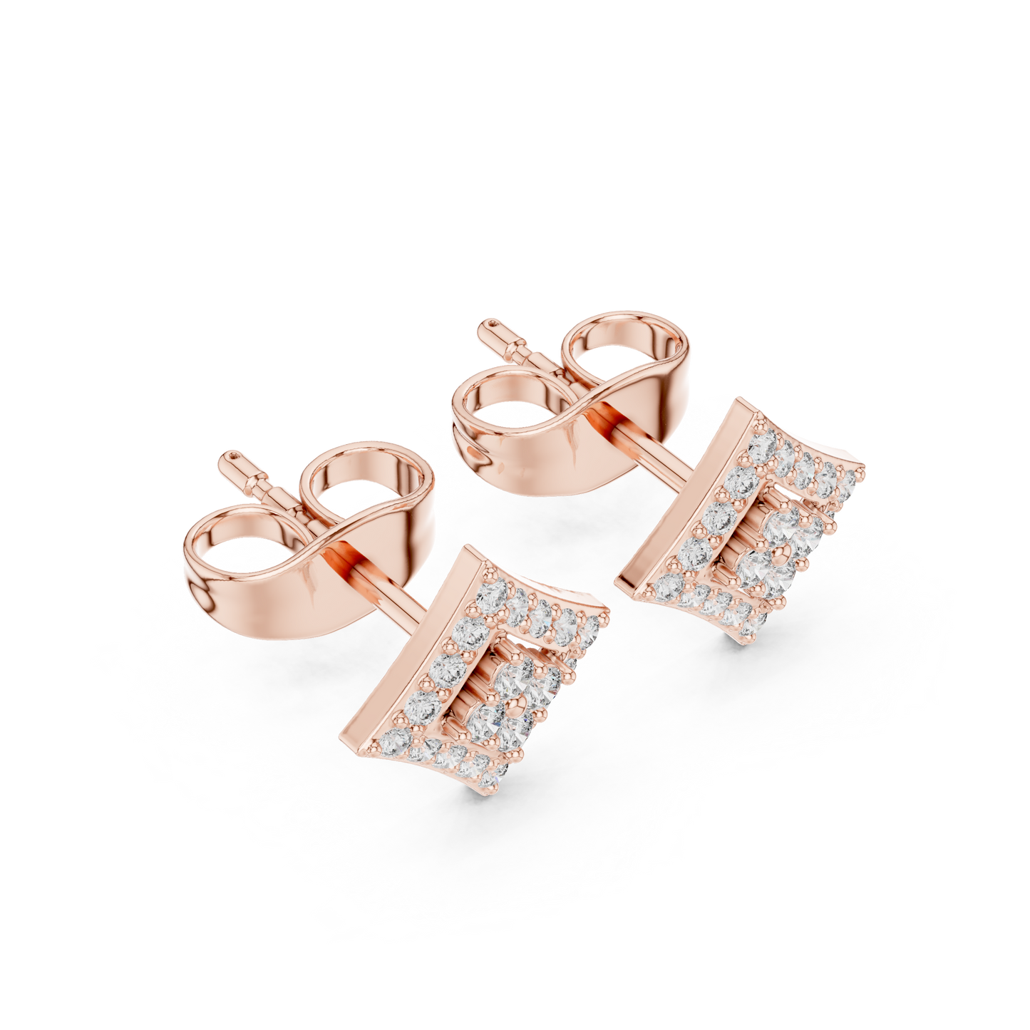 Catwalk Diamond Stud Earrings, Square Pavé Halo, High Jewelry Gold Studs, Elegant Minimal Luxe