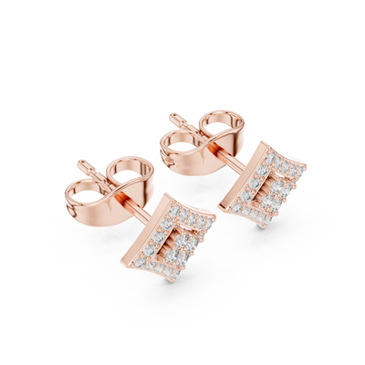 Catwalk Diamond Stud Earrings, Square Pavé Halo, High Jewelry Silver Studs, Elegant Minimal Luxe