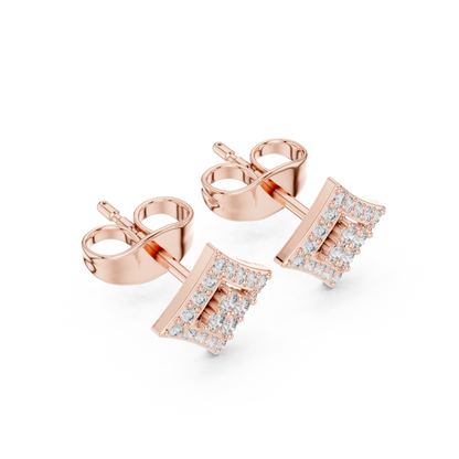 Catwalk Diamond Stud Earrings, Square Pavé Halo, High Jewelry Gold Studs, Elegant Minimal Luxe