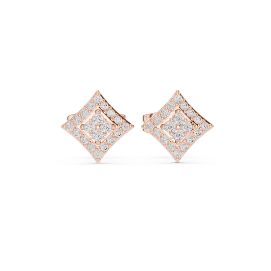 Catwalk Diamond Stud Earrings, Square Pavé Halo, High Jewelry Silver Studs, Elegant Minimal Luxe