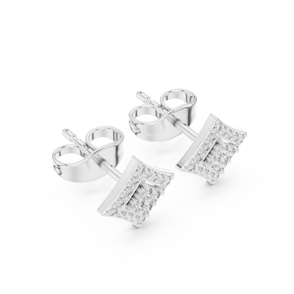 Catwalk Diamond Stud Earrings, Square Pavé Halo, High Jewelry Gold Studs, Elegant Minimal Luxe