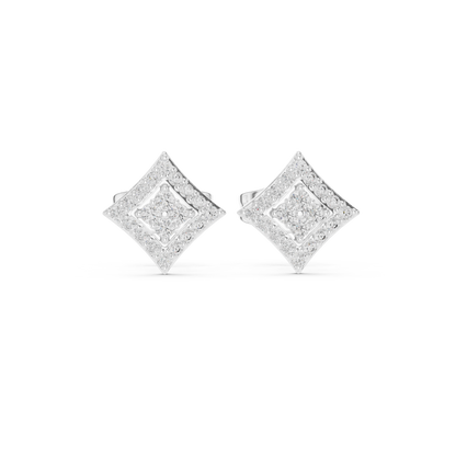 Catwalk Diamond Stud Earrings, Square Pavé Halo, High Jewelry Gold Studs, Elegant Minimal Luxe