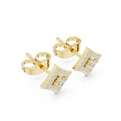 Catwalk Diamond Stud Earrings, Square Pavé Halo, High Jewelry Gold Studs, Elegant Minimal Luxe