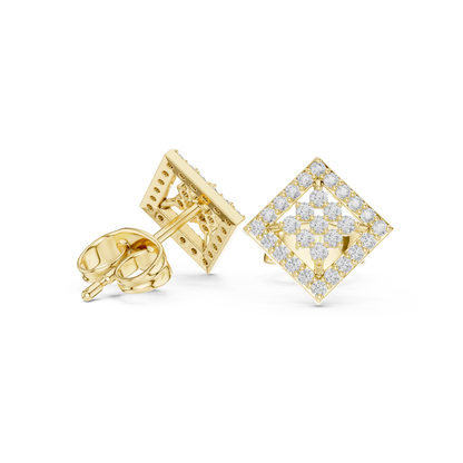 Geometric Diamond Stud Earrings, Modern Luxury Studs, Pave Square Earrings, Birthday Gift for Her