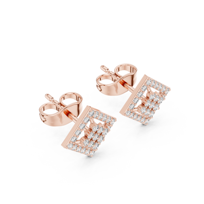 Geometric Diamond Stud Earrings, Modern Luxury Studs, Pave Square Earrings, Birthday Gift for Her