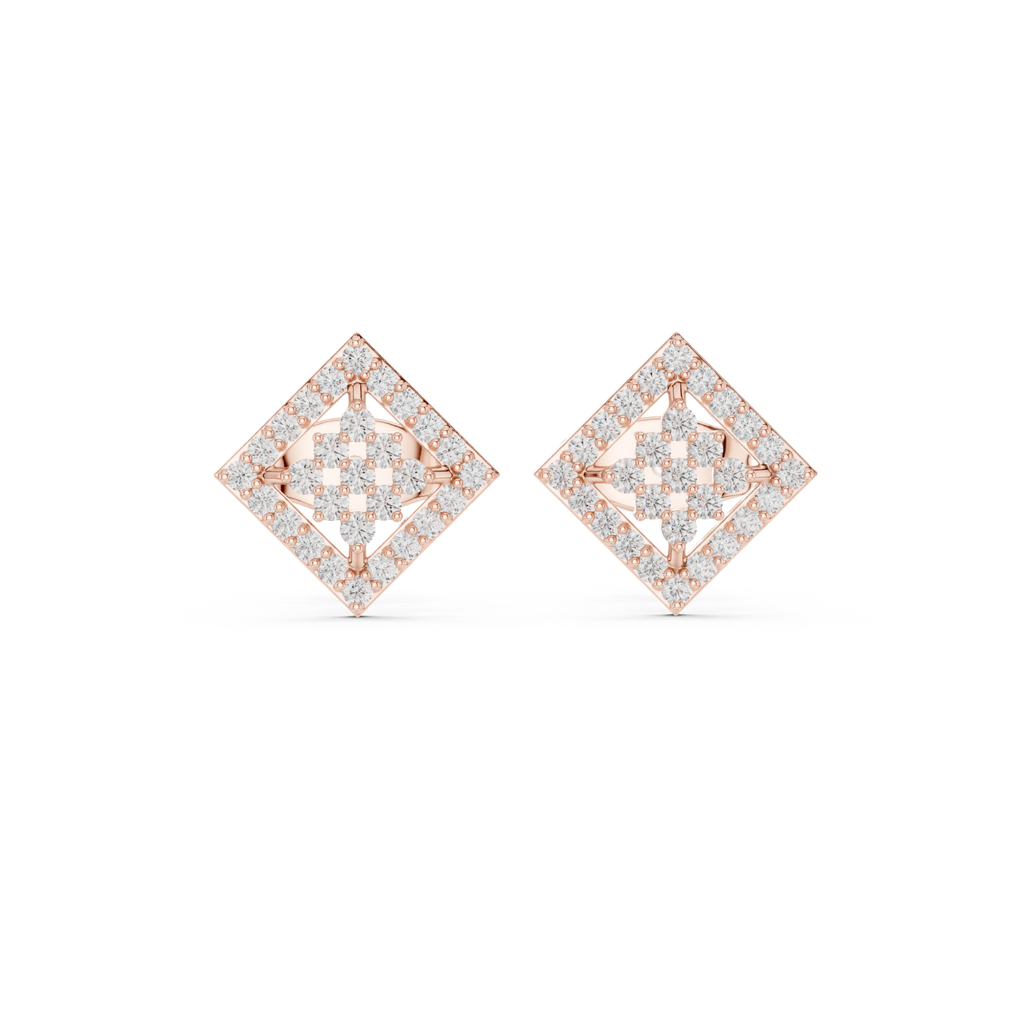 Geometric Diamond Stud Earrings, Modern Luxury Studs, Pave Square Earrings, Birthday Gift for Her