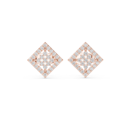 Geometric Diamond Stud Earrings, Modern Luxury Studs, Pave Square Earrings, Birthday Gift for Her