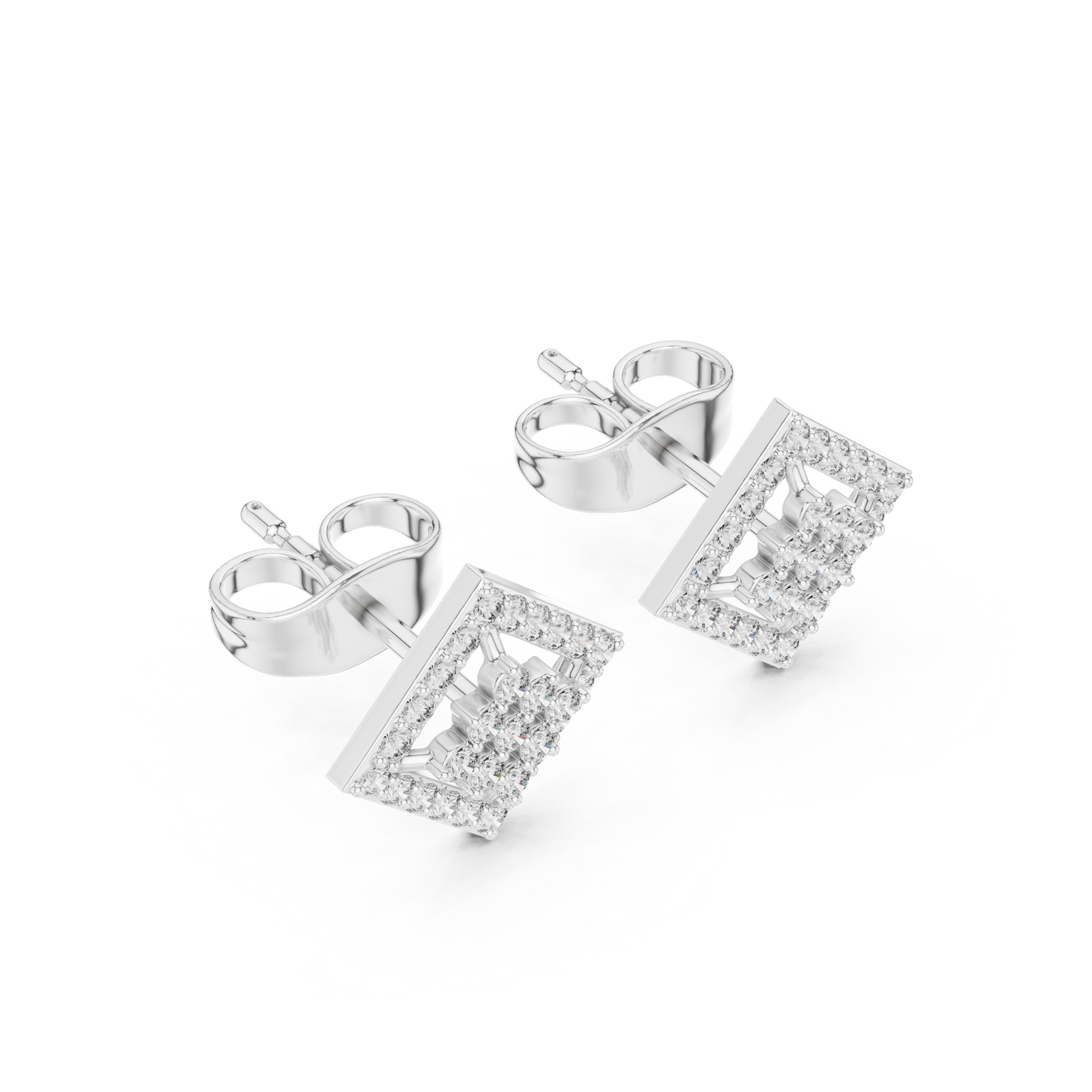 Geometric Diamond Stud Earrings, Modern Luxury Studs, Pave Square Earrings, Birthday Gift for Her