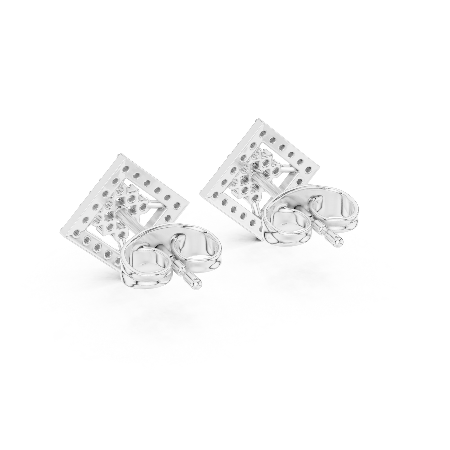 Geometric Diamond Stud Earrings, Modern Luxury Studs, Pave Square Earrings, Birthday Gift for Her