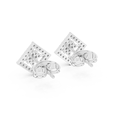 Geometric Diamond Stud Earrings, Modern Luxury Studs, Pave Square Earrings, Birthday Gift for Her