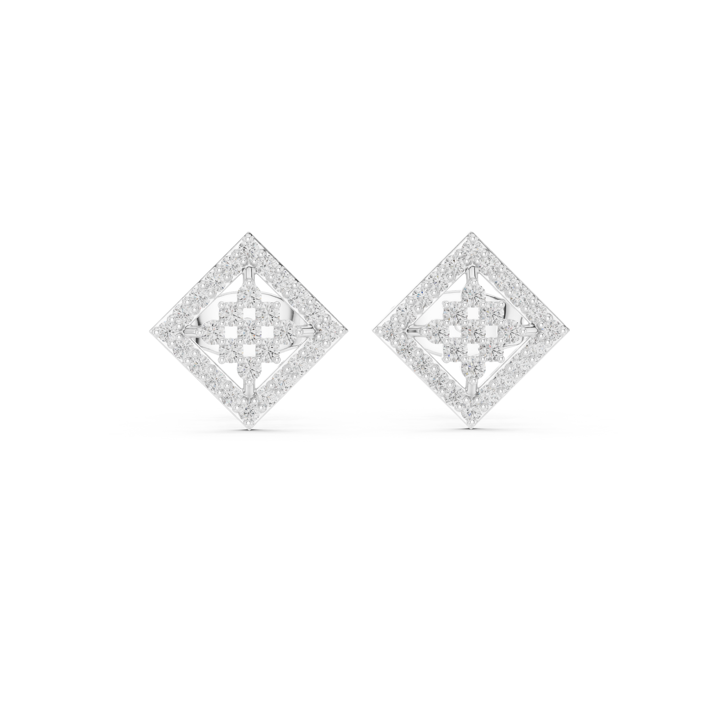 Geometric Diamond Stud Earrings, Modern Luxury Studs, Pave Square Earrings, Birthday Gift for Her