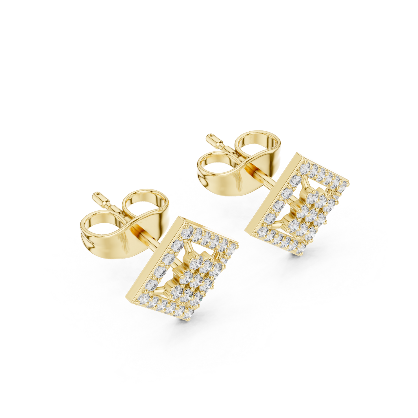 Geometric Diamond Stud Earrings, Modern Luxury Studs, Pave Square Earrings, Birthday Gift for Her