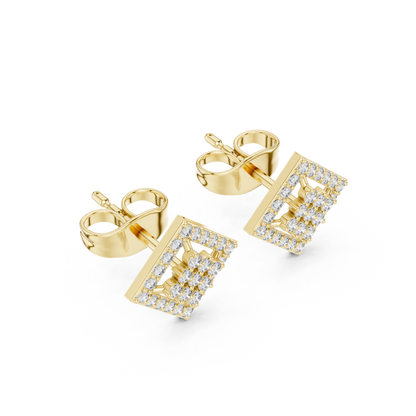 Geometric Diamond Stud Earrings, Modern Luxury Studs, Pave Square Earrings, Birthday Gift for Her