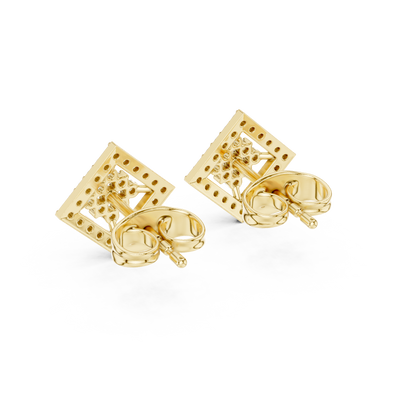 Geometric Diamond Stud Earrings, Modern Luxury Studs, Pave Square Earrings, Birthday Gift for Her