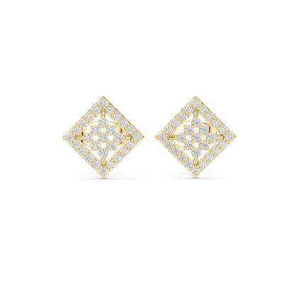 Geometric Diamond Stud Earrings, Modern Luxury Studs, Pave Square Earrings, Birthday Gift for Her
