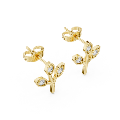 Olive Branch Stud Earrings, Tiny Leaf Earrings, Rose Gold Studs, Botanical Earrings, Everyday Minimal Jewelry