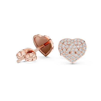 Heart Diamond Stud Earrings, Tiny Heart Studs, Cubic Zirconia Pavé Earrings, Cute Romantic Jewelry