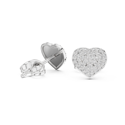 Heart Diamond Stud Earrings, Tiny Heart Studs, Cubic Zirconia Pavé Earrings, Cute Romantic Jewelry