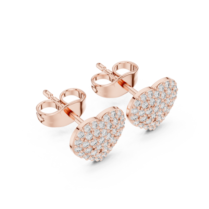 Heart Diamond Stud Earrings, Tiny Heart Studs, Cubic Zirconia Pavé Earrings, Cute Romantic Jewelry