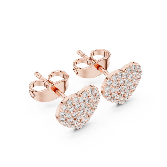 Heart Diamond Stud Earrings, Tiny Heart Studs, Cubic Zirconia Pavé Earrings, Cute Romantic Jewelry