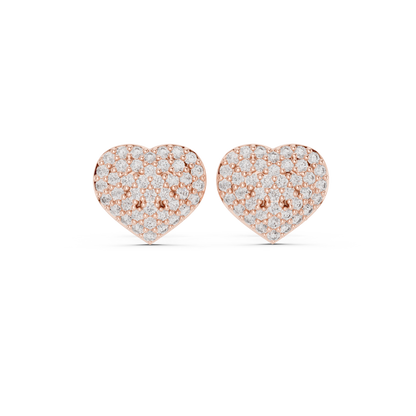 Heart Diamond Stud Earrings, Tiny Heart Studs, Cubic Zirconia Pavé Earrings, Cute Romantic Jewelry