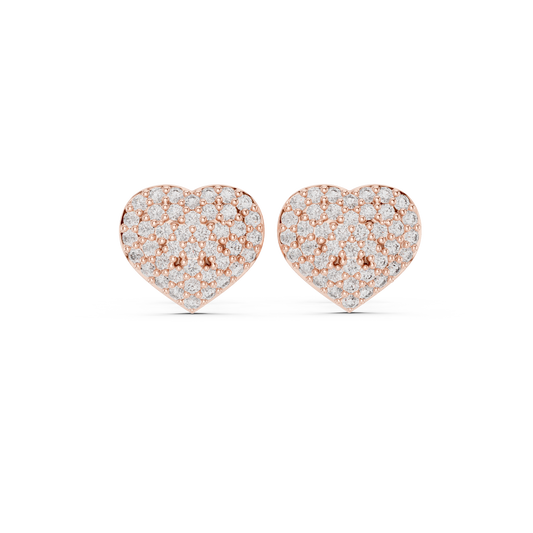 Heart Diamond Stud Earrings, Tiny Heart Studs, Cubic Zirconia Pavé Earrings, Cute Romantic Jewelry