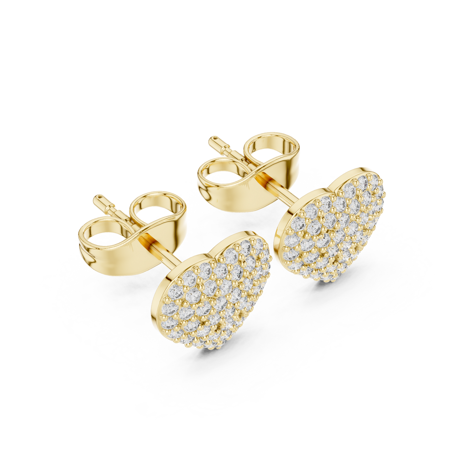 Heart Diamond Stud Earrings, Tiny Heart Studs, Cubic Zirconia Pavé Earrings, Cute Romantic Jewelry