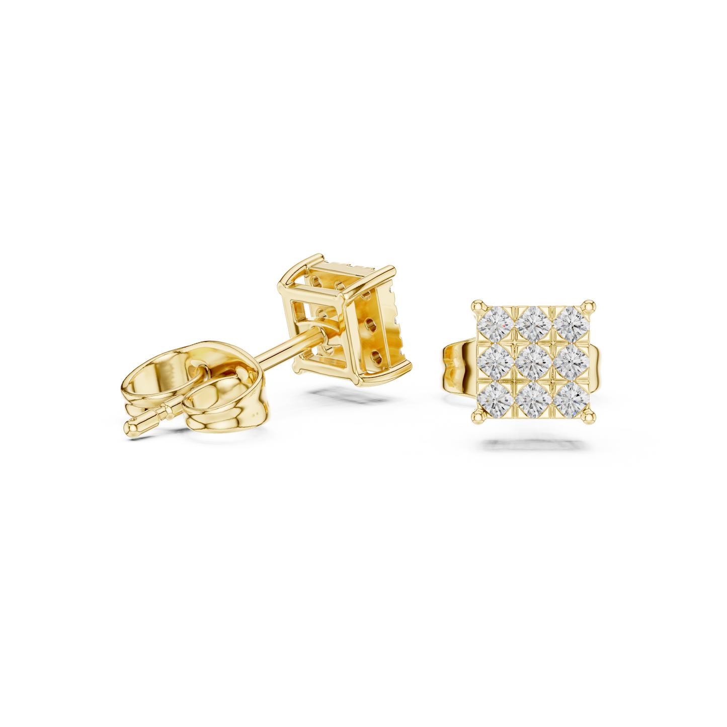 Square Diamond Stud Earrings in Silver | Pavé Cluster Studs | Minimalist Luxury Gift for Her