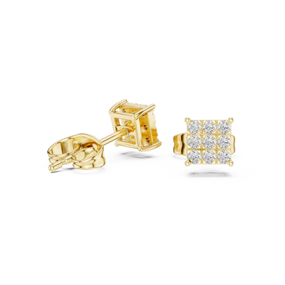 Square Diamond Stud Earrings in Silver | Pavé Cluster Studs | Minimalist Luxury Gift for Her