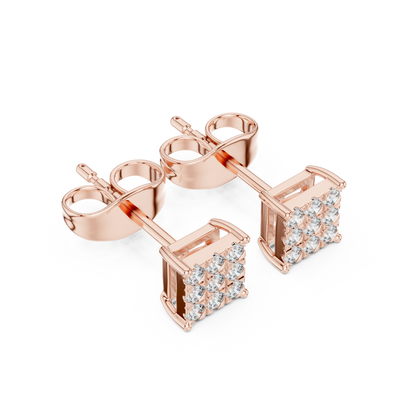 Square Diamond Stud Earrings in Silver | Pavé Cluster Studs | Minimalist Luxury Gift for Her