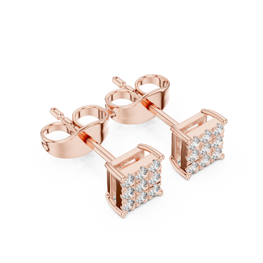 Square Diamond Stud Earrings in Gold | Pavé Cluster Studs | Minimalist Luxury Gift for Her