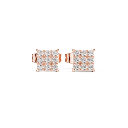 Square Diamond Stud Earrings in Silver | Pavé Cluster Studs | Minimalist Luxury Gift for Her