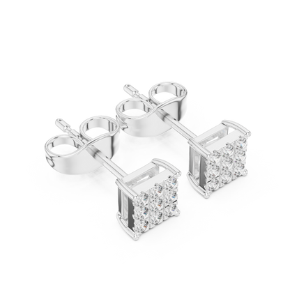 Square Diamond Stud Earrings in Silver | Pavé Cluster Studs | Minimalist Luxury Gift for Her