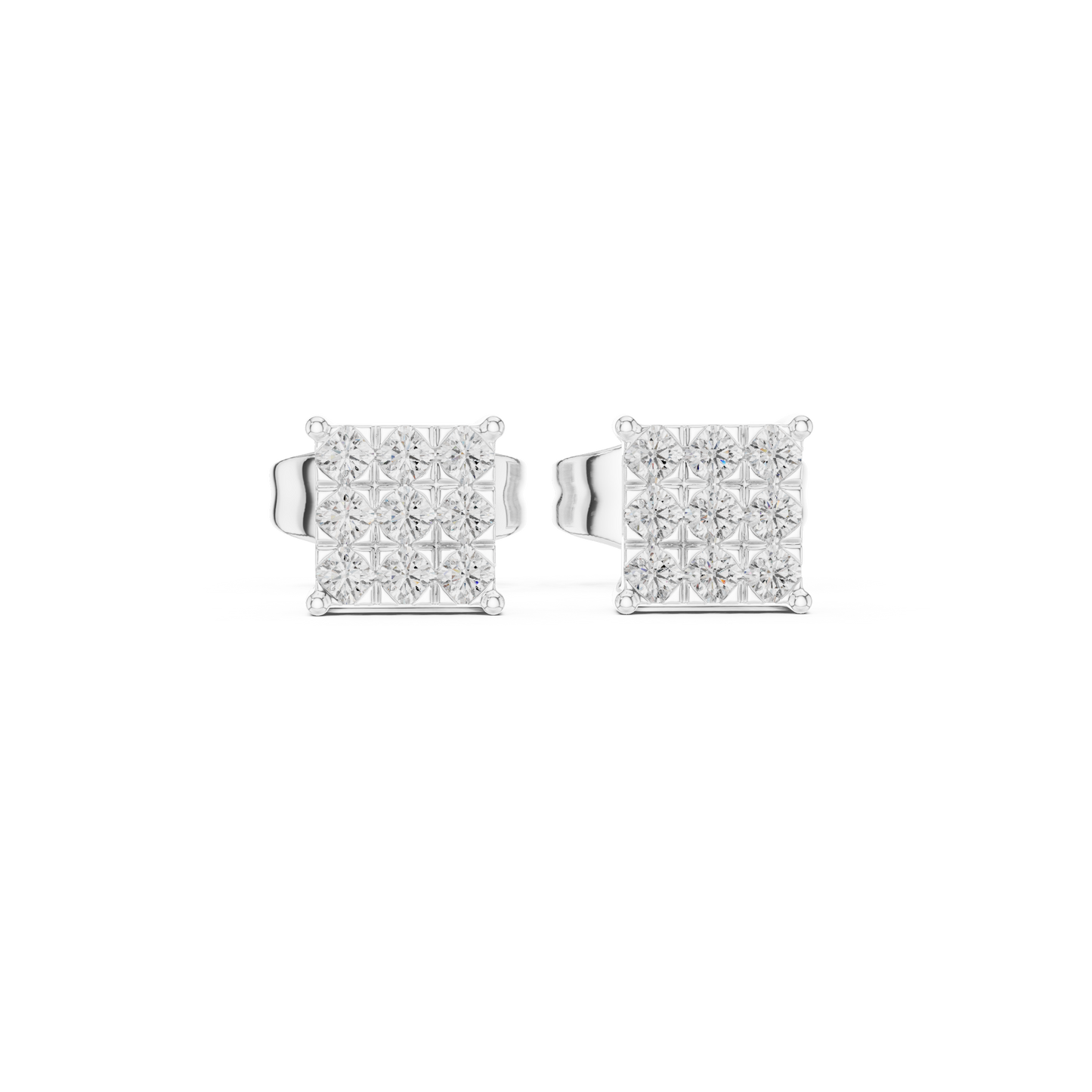 Square Diamond Stud Earrings in Silver | Pavé Cluster Studs | Minimalist Luxury Gift for Her