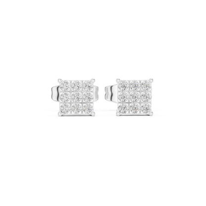 Square Diamond Stud Earrings in Silver | Pavé Cluster Studs | Minimalist Luxury Gift for Her
