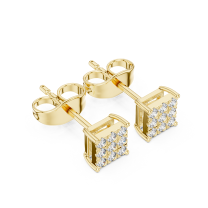 Square Diamond Stud Earrings in Silver | Pavé Cluster Studs | Minimalist Luxury Gift for Her