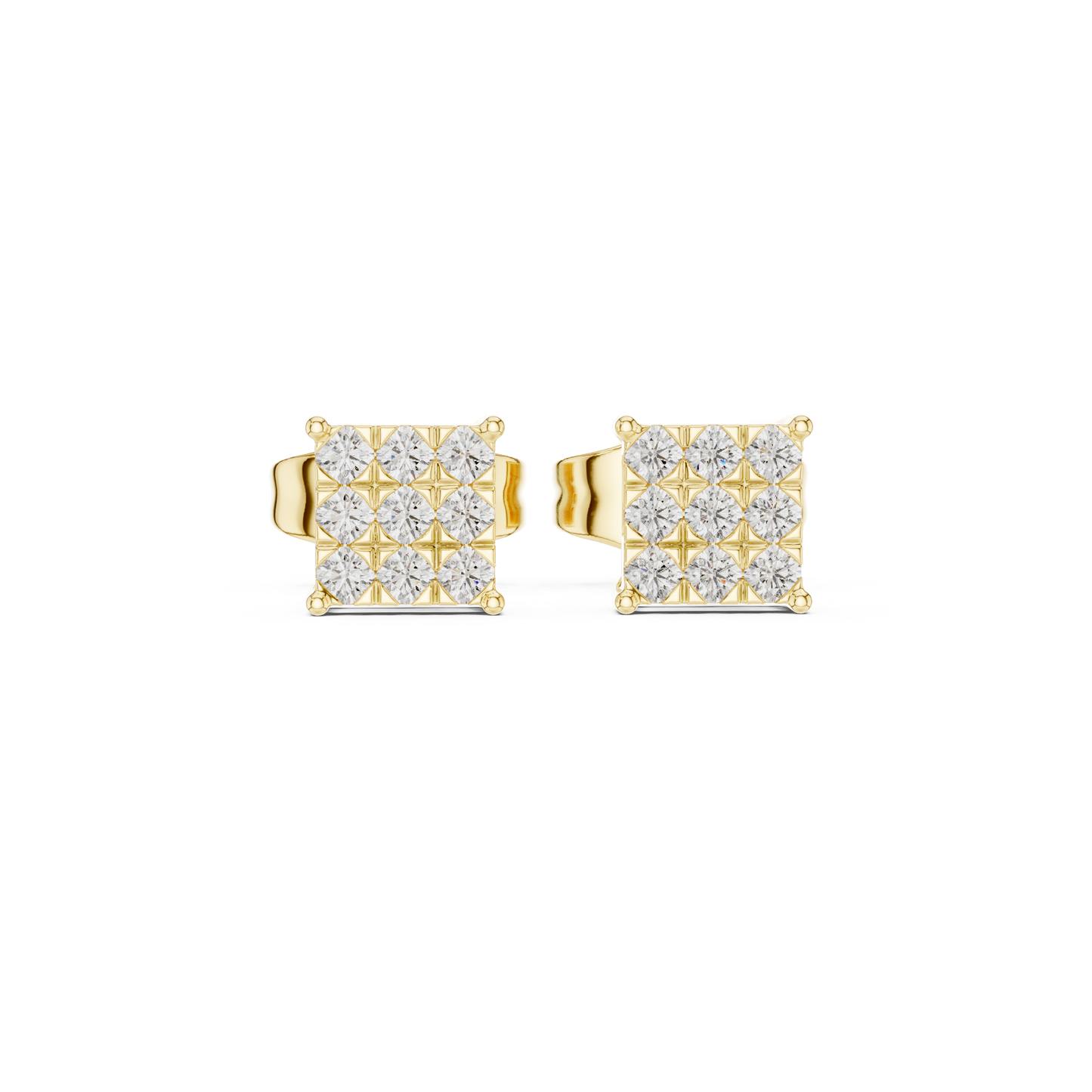 Square Diamond Stud Earrings in Silver | Pavé Cluster Studs | Minimalist Luxury Gift for Her