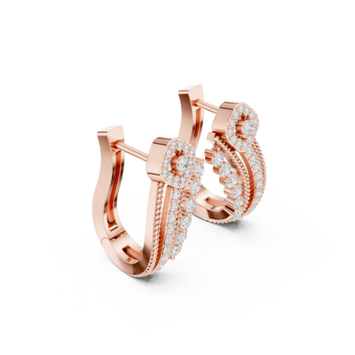 Estate Style Diamond Huggies, Antique Milgrain Pavé Hoops, Classic High-End Hoop Earrings, Silver Rose Plated