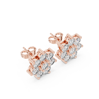 Moissanite Flower Stud Earrings | Round Cut Cluster Bridal Studs | Round Brilliant Diamond Flower Earrings | Premium Cluster Studs