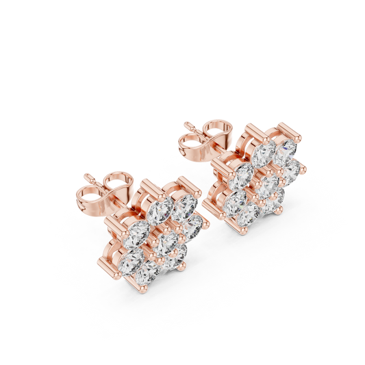 Moissanite Flower Stud Earrings | Round Cut Cluster Bridal Studs | Round Brilliant Diamond Flower Earrings | Premium Cluster Studs