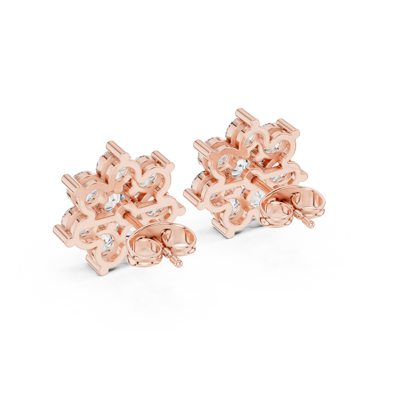 Moissanite Flower Stud Earrings | Round Cut Cluster Bridal Studs | Round Brilliant Diamond Flower Earrings | Premium Cluster Studs