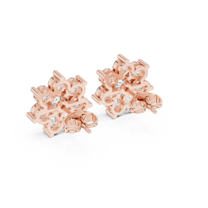 Moissanite Flower Stud Earrings | Round Cut Cluster Bridal Studs | Round Brilliant Diamond Flower Earrings | Premium Cluster Studs