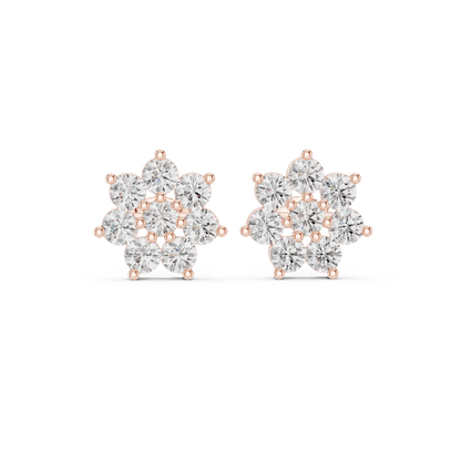 Moissanite Flower Stud Earrings | Round Cut Cluster Bridal Studs | Round Brilliant Diamond Flower Earrings | Premium Cluster Studs